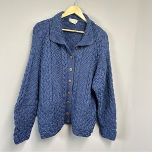 Avoca Irish Merino Wool Chunky Cable Knit Over-Sized Cardigan Sweater